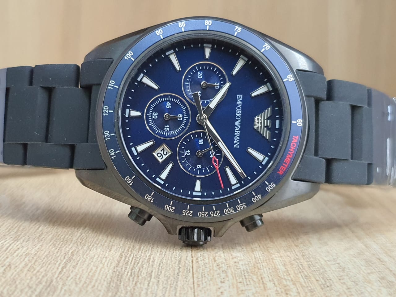  Shop Authentic Emporio Armani Sigma Chronograph Blue Dial Black Silicone Strap Watch For Men - AR6121 - Luxxuri
