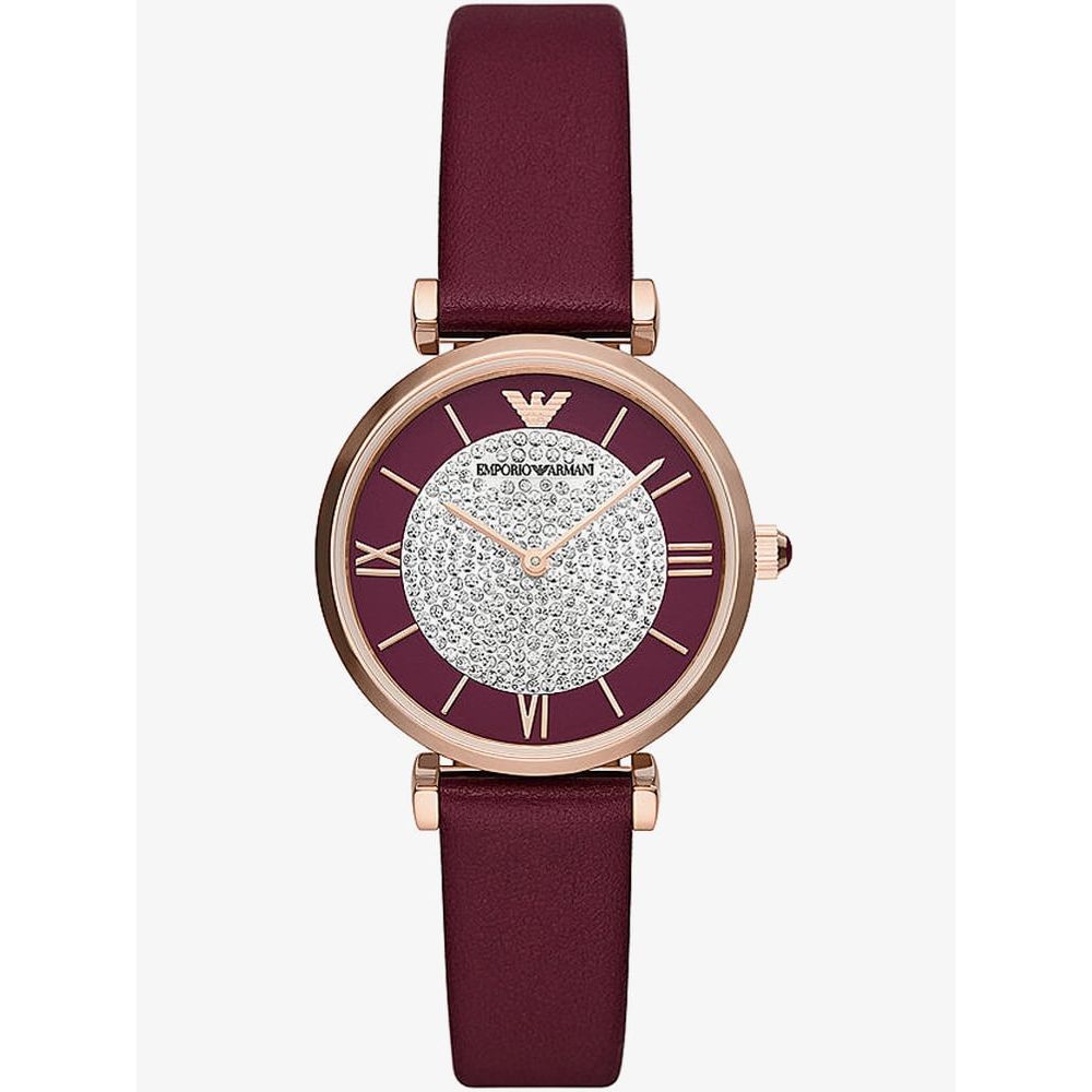  Shop Authentic Emporio Armani Gianni T Bar Crystals Maroon Dial Maroon Leather Strap Watch for Women - AR11487 - Luxxuri