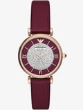  Shop Authentic Emporio Armani Gianni T Bar Crystals Maroon Dial Maroon Leather Strap Watch for Women - AR11487 - Luxxuri