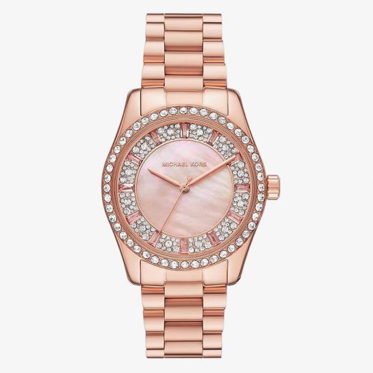  Shop Authentic Michael Kors Lexington Three Hand Mother of Pearl Pink Dial Rose Gold Steel Strap Watch For Women - MK7444 - Luxxuri