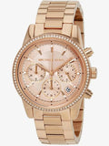  Shop Authentic Michael Kors Ritz Chronograph Rose Gold Dial Rose Gold Steel Strap Watch for Women - MK6357 - Luxxuri
