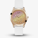  Shop Authentic Guess Crush Crystals Gold Dial White Rubber Strap Watch for Women - W1223L3 - Luxxuri