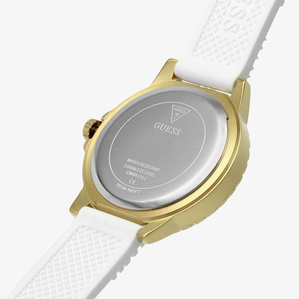  Shop Authentic Guess Crown Jewel Multifunction Diamonds White Dial White Leather Strap Watch for Women - GW0411L1 - Luxxuri