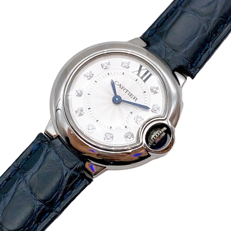  Shop Authentic Cartier Ballon Bleu de Cartier Diamonds Silver Dial Black Leather Strap Watch for Women - W4BB0008 - Luxxuri