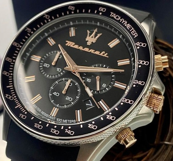  Shop Authentic Maserati SFIDA 44mm Black Silicon Chronograph Watch For Men - R8871640002 - Luxxuri
