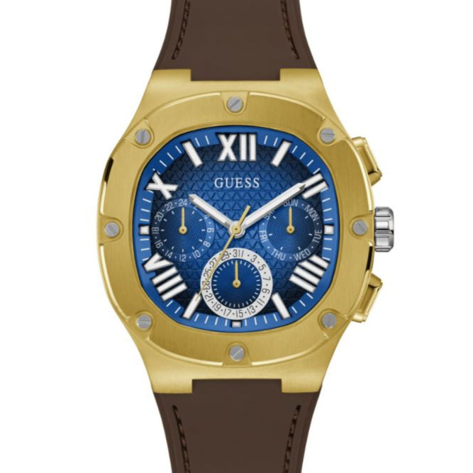  Shop Authentic Guess Headline Chronograph Blue Dial Brown Silicone Strap Watch For Men - GW0571G5 - Luxxuri
