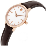  Shop Authentic Movado Ultra Slim White Dial Brown Leather Strap Watch For Women - 0607096 - Luxxuri