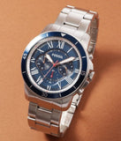  Shop Authentic Fossil Grant Sport Chronograph Blue Dial Silver Steel Strap Watch for Men - FS5238 - Luxxuri