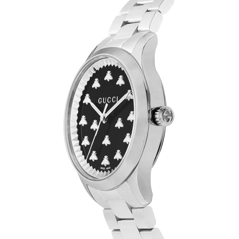  Shop Authentic Gucci G Timeless Quartz Black Dial Silver Steel Strap Watch for Women - YA1265034 - Luxxuri