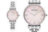  Shop Authentic Emporio Armani Gianni T Bar Pink Mother of Pearl Dial Silver Steel Strap Watch For Women - AR1779 - Luxxuri