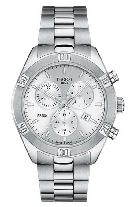  Shop Authentic Tissot PR 100 Sport Chic Chronograph Silver Dial Silver Steel Strap Watch for Women - T101.917.11.031.00 - Luxxuri
