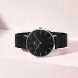  Shop Authentic Daniel Wellington Petite Ashfield Black Dial Black Mesh Strap Watch For Women - DW00100202 - Luxxuri
