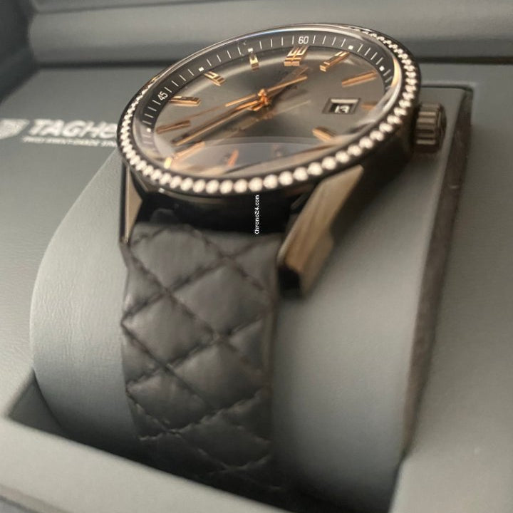  Shop Authentic Tag Heuer Carrera Diamonds Anthracite Black Dial Black Leather Strap Watch for Women - WAR1115.FC6392 - Luxxuri