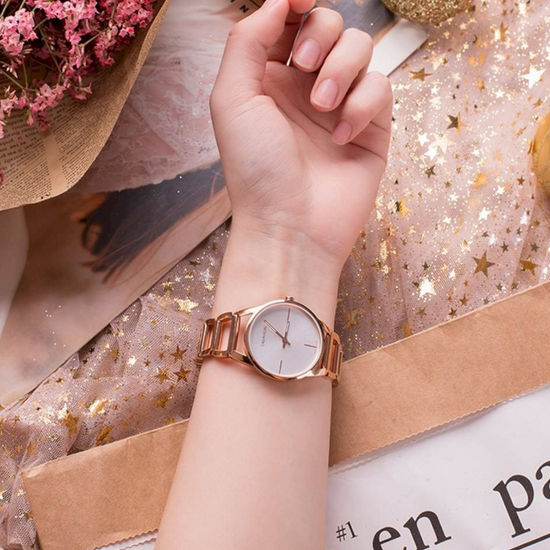  Shop Authentic Calvin Klein Stately White Dial Rose Gold Steel Strap Watch for Women - K3G23626 - Luxxuri