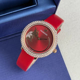  Shop Authentic Swarovski Crystal Frost Red Dial Red Leather Strap Watch for Women - 5519226 - Luxxuri