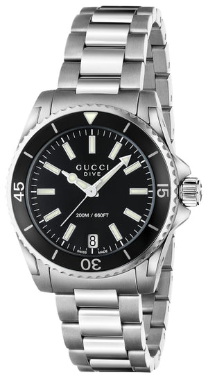  Shop Authentic Gucci Dive Black Dial Silver Steel Strap Watch For Women - YA136403 - Luxxuri