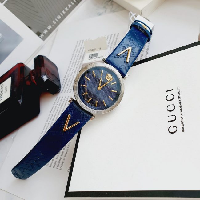  Shop Authentic Versace V-Twist Quartz Blue Dial Blue Leather Strap Watch for Women - VELS00119 - Luxxuri