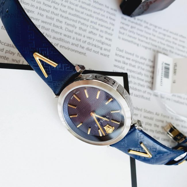  Shop Authentic Versace V-Twist Quartz Blue Dial Blue Leather Strap Watch for Women - VELS00119 - Luxxuri