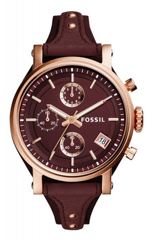  Shop Authentic Fossil Original Boyfriend Sport Chronograph Maroon Dial Maroon Leather Strap Watch for Women - ES4114 - Luxxuri