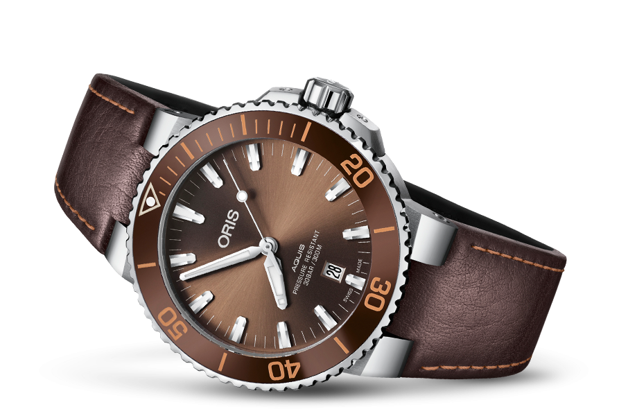  Shop Authentic Oris Aquis Date Brown Dial Brown Leather Strap Watch for Men - 0173377304152-0752412EB - Luxxuri
