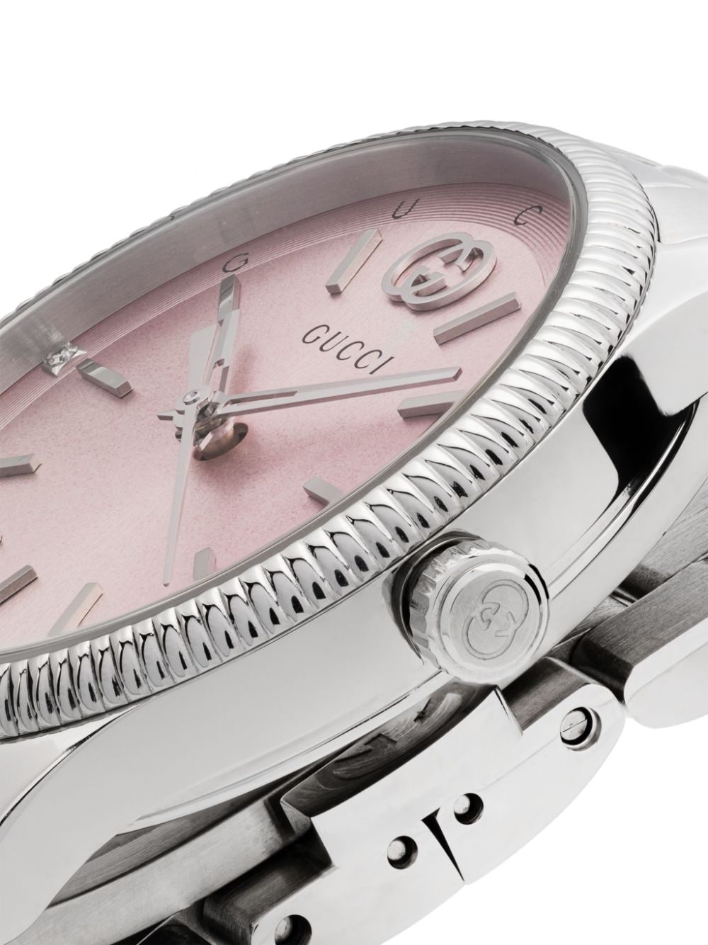  Shop Authentic Gucci G Timeless Quartz Pink Dial Silver Steel Strap Watch for Women - YA1265061 - Luxxuri