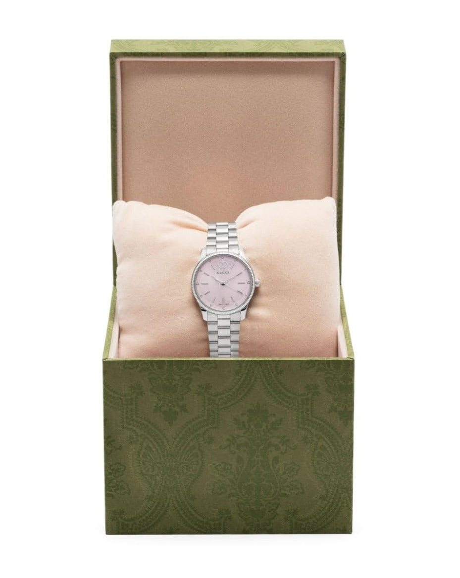 Shop Authentic Gucci G Timeless Quartz Pink Dial Silver Steel Strap Watch for Women - YA1265061 - Luxxuri