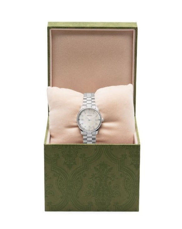  Shop Authentic Gucci G Timeless Diamonds White Dial Silver Steel Strap Watch for Women - YA1265064 - Luxxuri