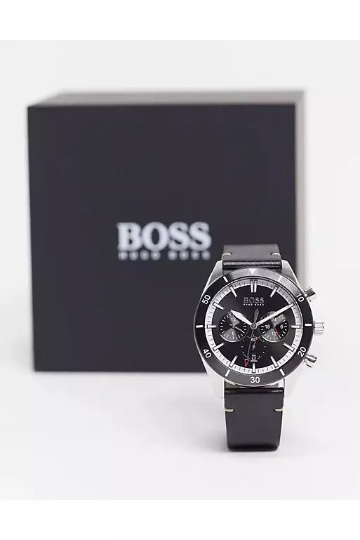  Shop Authentic Hugo Boss Chronograph Black Dial Black Leather Strap Watch for Men - 1513864 - Luxxuri