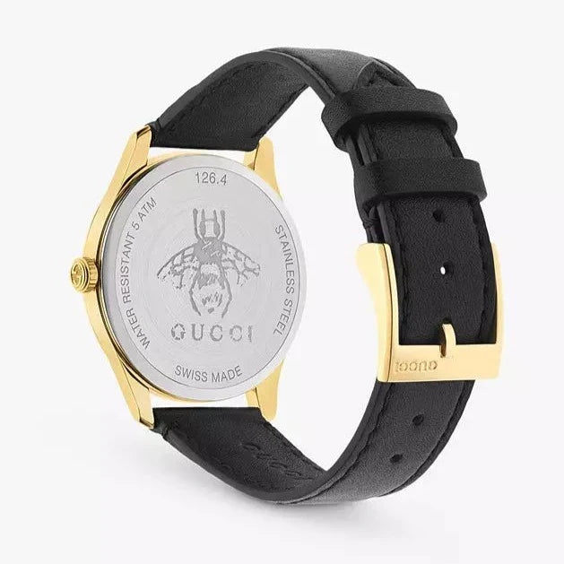 Gucci G-Timeless Mother of Pearl Dial Black Leather Strap Watch For Women - YA126589