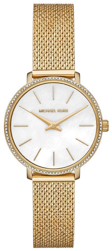  Shop Authentic Michael Kors Pyper Quartz Mother of Pearl White Dial Gold Mesh Bracelet Watch For Women - MK4619 - Luxxuri