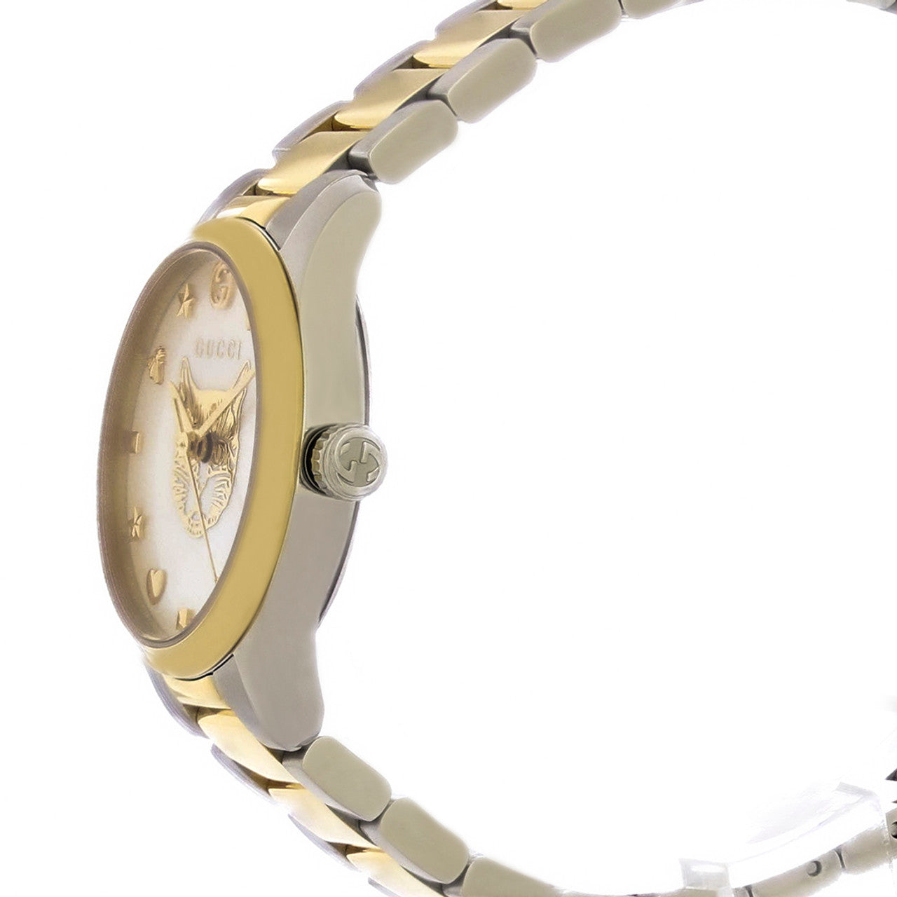  Shop Authentic Gucci G Timeless Quartz Mother of Pearl Dial Two Tone Steel Strap Watch For Women - YA1265012 - Luxxuri