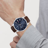  Shop Authentic Tommy Hilfiger Evan Chronograph Blue Dial Brown Leather Strap Watch for Men - 1710393 - Luxxuri