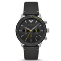  Shop Authentic Emporio Armani Mario Chronograph Black Dial Black Leather Strap Watch For Men - AR11325 - Luxxuri