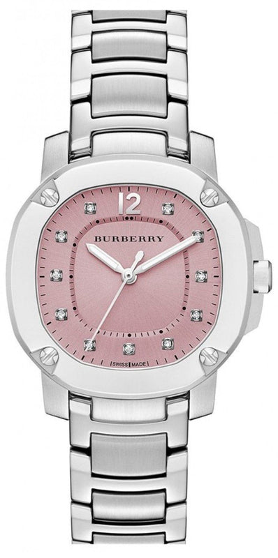  Shop Authentic Burberry The Britain Diamonds Pink Dial Silver Steel Strap Watch for Women - BBY1805 - Luxxuri