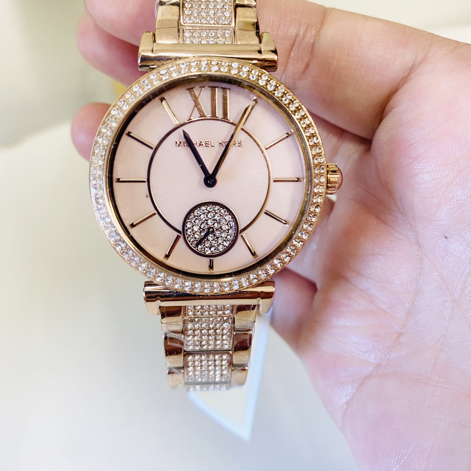  Shop Authentic Michael Kors Abbey Three-Hand Analog Crystals Rose Gold Dial Rose Gold Steel Strap Watch for Women - MK4617 - Luxxuri