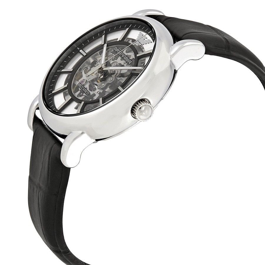  Shop Authentic Emporio Armani Luigi Silver Skeleton Dial Black Leather Strap Watch For Men - AR1981 - Luxxuri