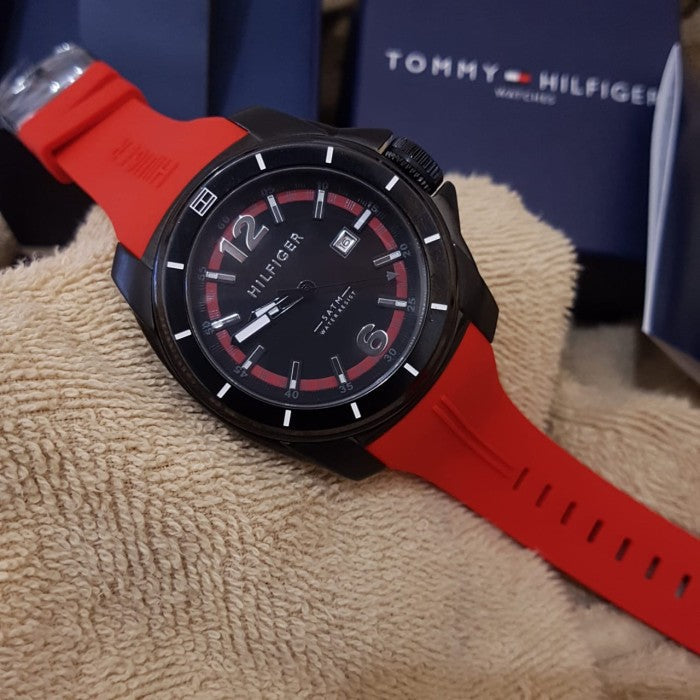  Shop Authentic Tommy Hilfiger Windsurf Black Dial Red Rubber Strap Watch for Men - 1791112 - Luxxuri