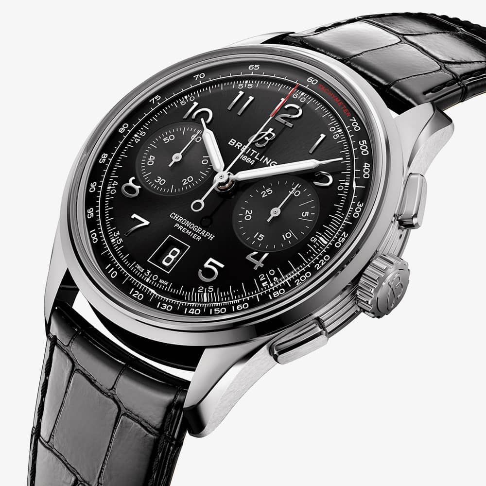  Shop Authentic Breitling Premier B01 Chronograph 42 Black Dial Black Leather Strap Watch for Men - AB0145221B1P1 - Luxxuri