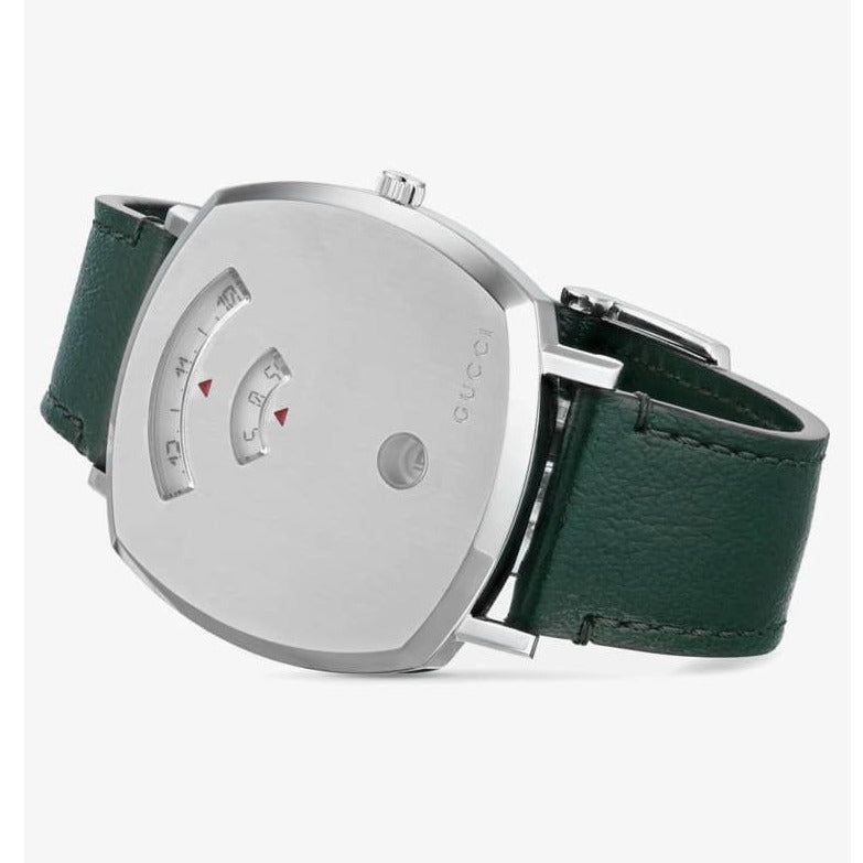  Shop Authentic Gucci Grip Silver Dial Green Leather Strap Unisex Watch - YA157412 - Luxxuri