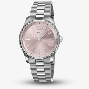  Shop Authentic Gucci G Timeless Quartz Pink Dial Silver Steel Strap Watch for Women - YA1265061 - Luxxuri