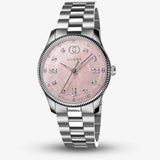  Shop Authentic Gucci G Timeless Diamonds Mother of Pearl Pink Dial Silver Steel Strap Watch for Women - YA1265062 - Luxxuri