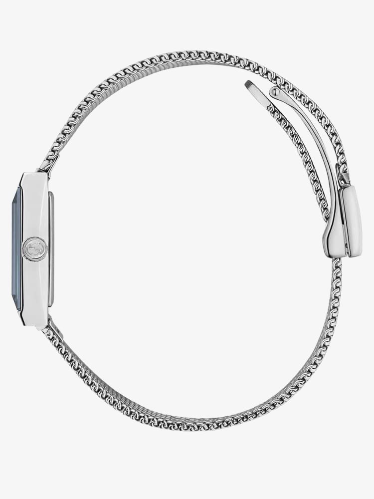  Shop Authentic Gucci G Frame Quartz Diamonds Green & Red Mother of Pearl Dial Silver Mesh Bracelet Watch For Women - YA147510 - Luxxuri