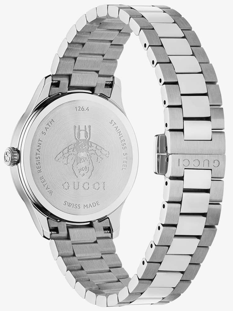  Shop Authentic Gucci G Timeless Quartz Gold Dial Silver Steel Strap Watch for Women - YA1265035 - Luxxuri