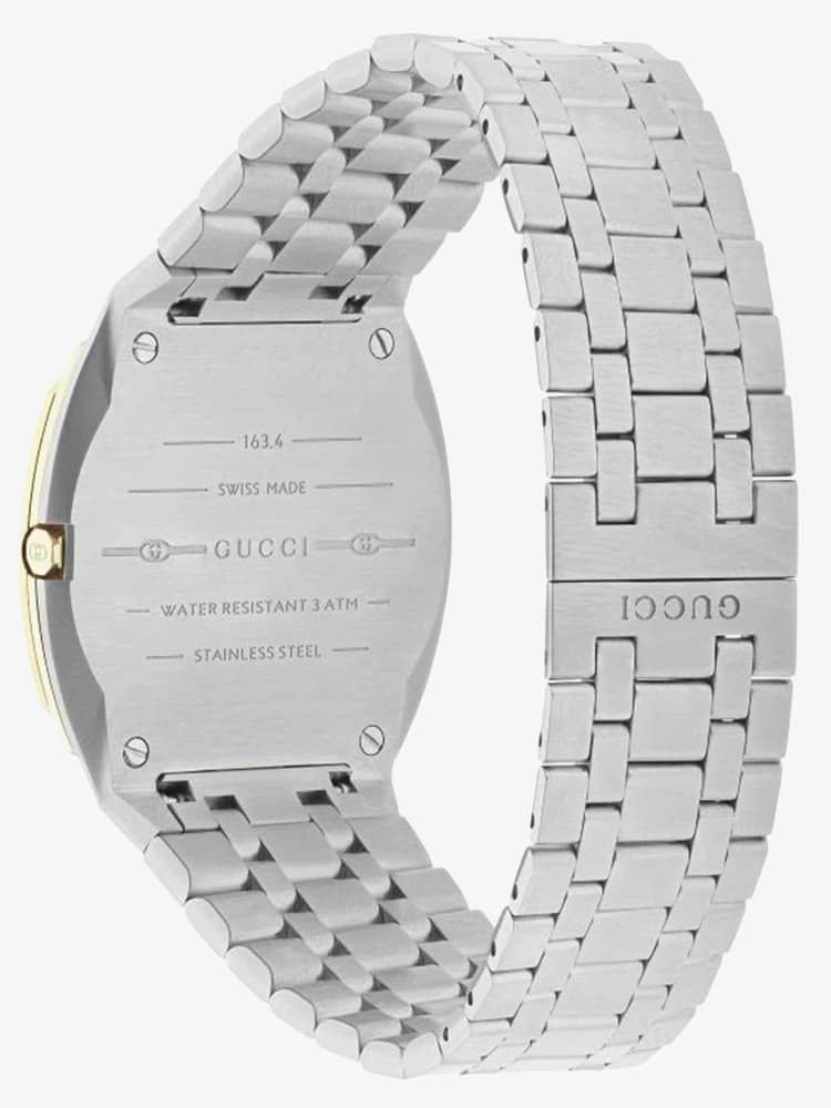  Shop Authentic Gucci 25H Quartz Gold Dial Silver Steel Strap Watch for Men - YA163405 - Luxxuri