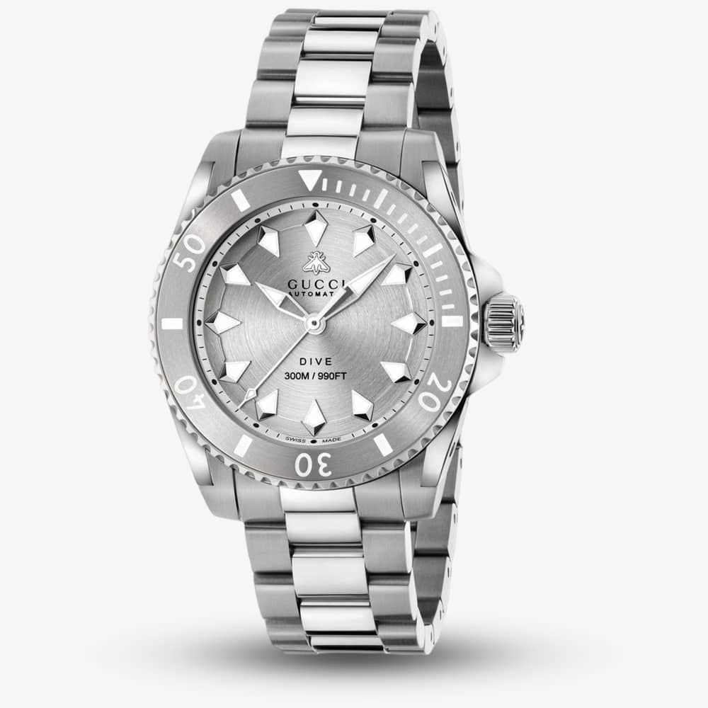  Shop Authentic Gucci Dive Automatic Silver Dial Silver Steel Strap Watch for Men - YA136354 - Luxxuri