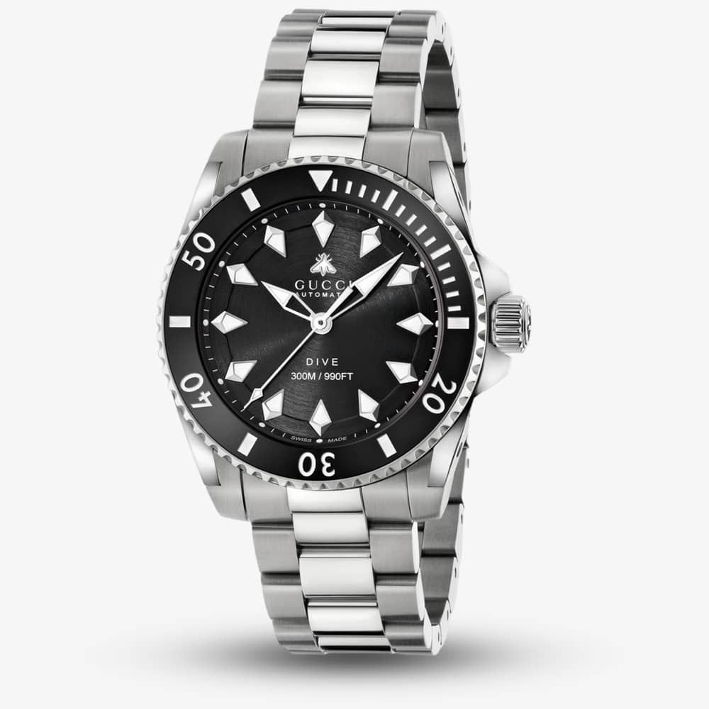  Shop Authentic Gucci Dive Automatic Black Dial Silver Steel Strap Watch for Men - YA136353 - Luxxuri
