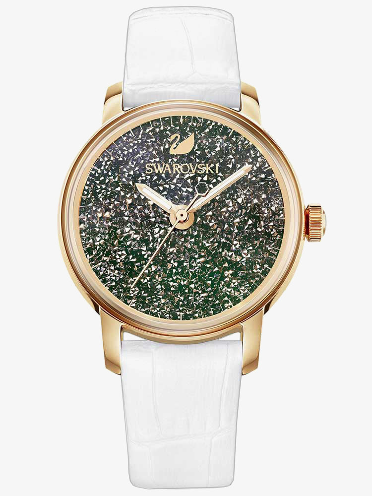  Shop Authentic Swarovski Crystalline Hours Quartz Grey Dial Black Leather Strap Watch for Women - 5344635 - Luxxuri