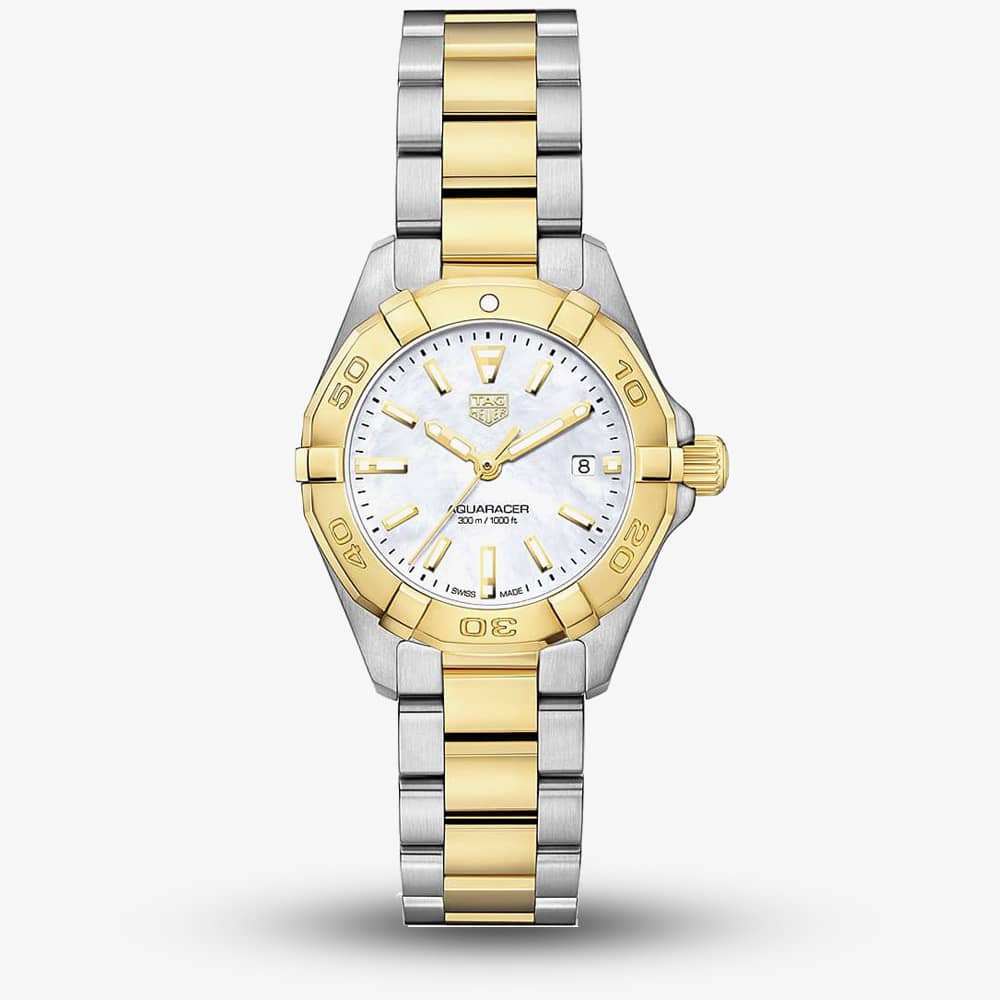  Shop Authentic Tag Heuer Aquaracer Mother of Pearl Dial Two Tone Steel Strap Watch for Men - WBD1420.BB0321 - Luxxuri