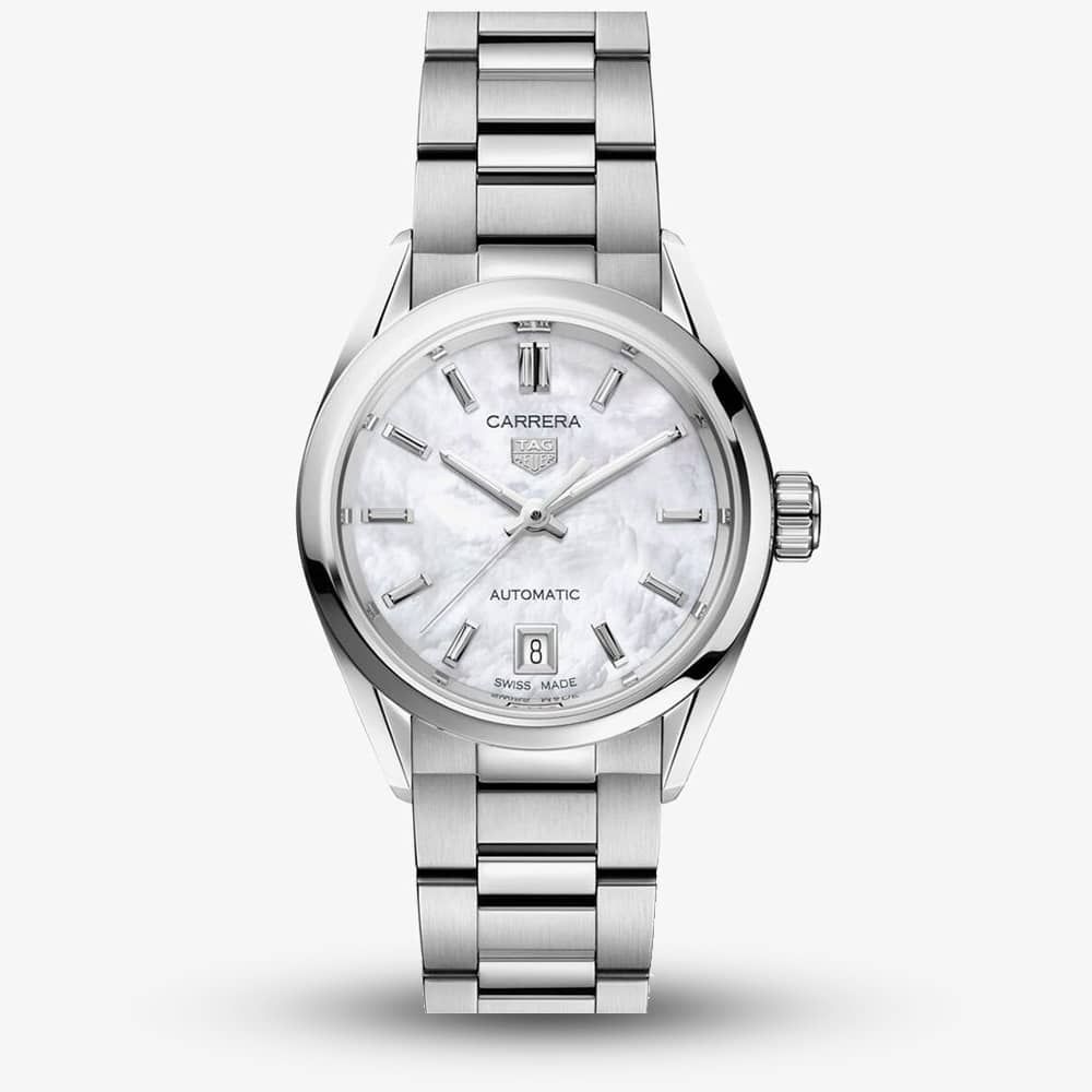  Shop Authentic Tag Heuer Carrera Mother of Pearl Dial Silver Steel Strap Watch for Women - WBN2410.BA0621 - Luxxuri