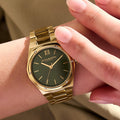 Michael Kors Slim Runway Black Dial Gold Steel Strap Watch for Women - MK3803